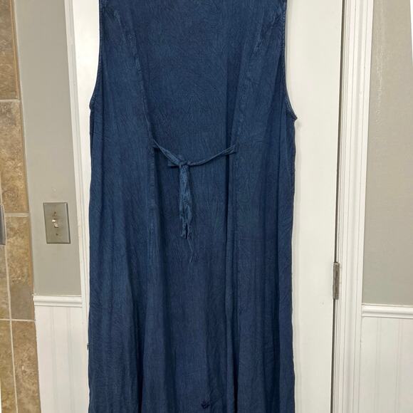 Vintage Expressions Blue Embroidered Rayon Maxi Dress Duster 3X Boho Festival - Picture 7 of 10